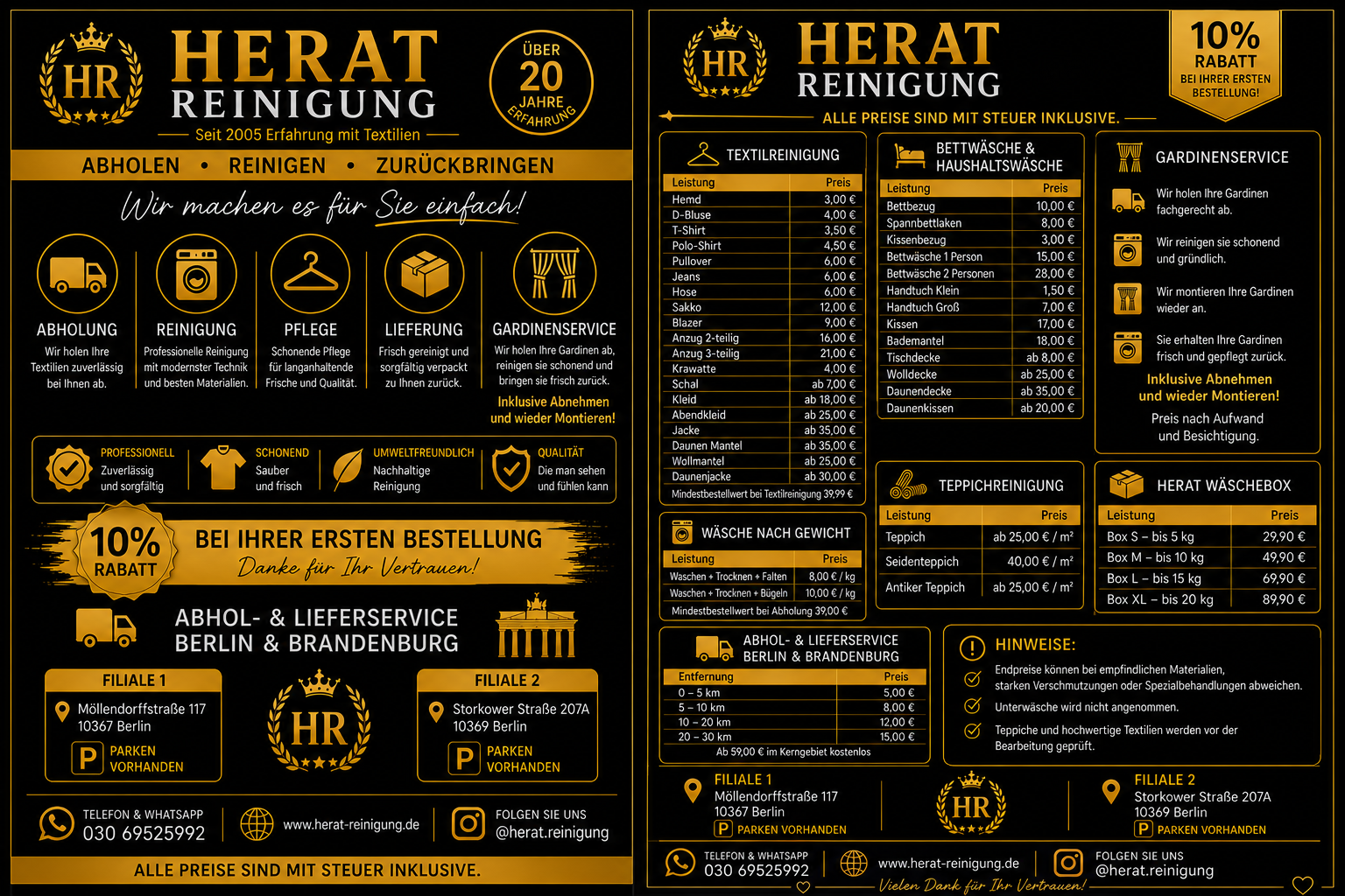 HERAT Reinigung Preisliste